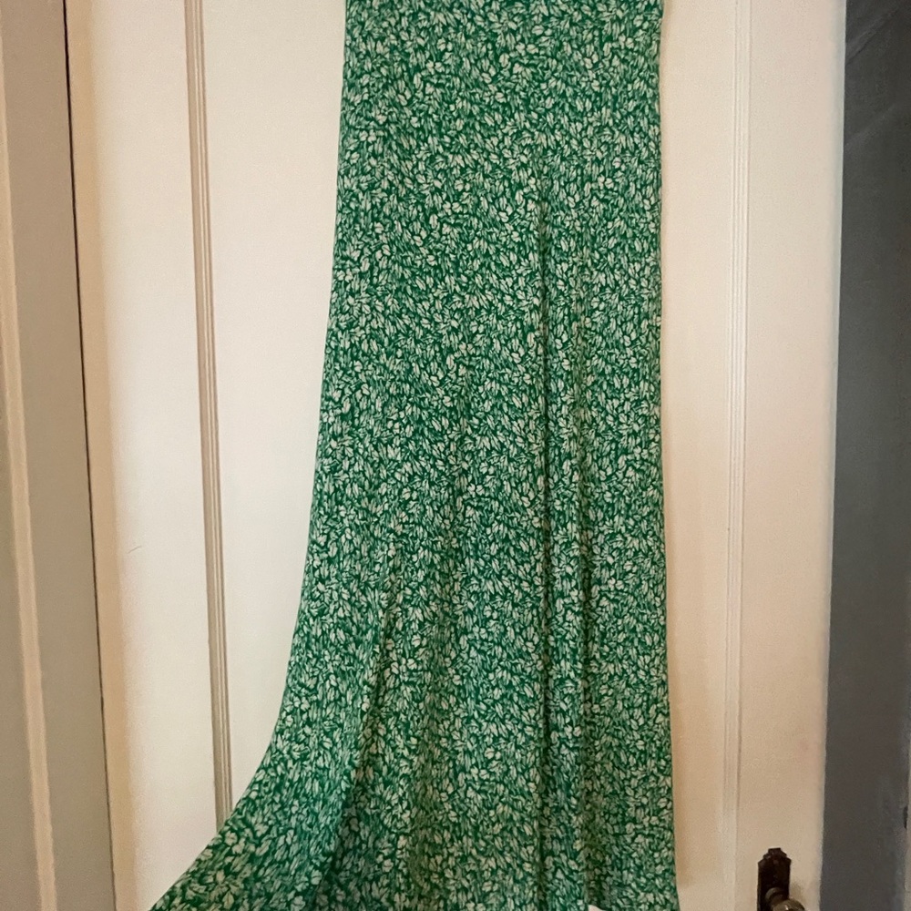 Green Asymmetrical A-Line Maxi Skirt